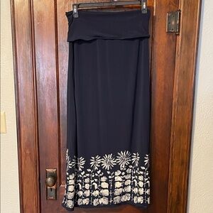 Navy Maxi Skirt with Cream Floral Hem